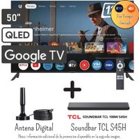 Televisor Blakline 50 Pulgadas QLED 4K Google TV BL50-T6210QD Promoción Soundbar TCL Antena