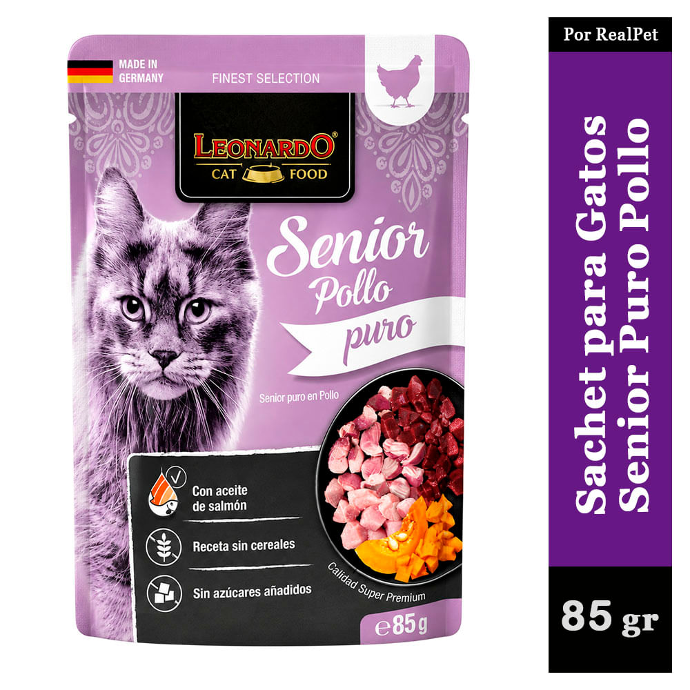 Sachet para Gato Senior Leonardo sabor Puro Pollo 85 gr