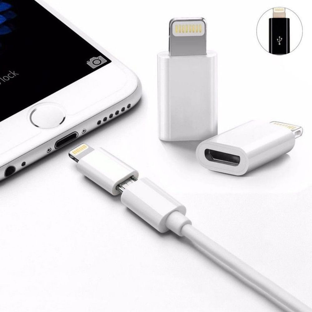 2Adaptadores Entrada V8 a Iphone Convertidor Micro USB A Iphone 8Pines Multicolor