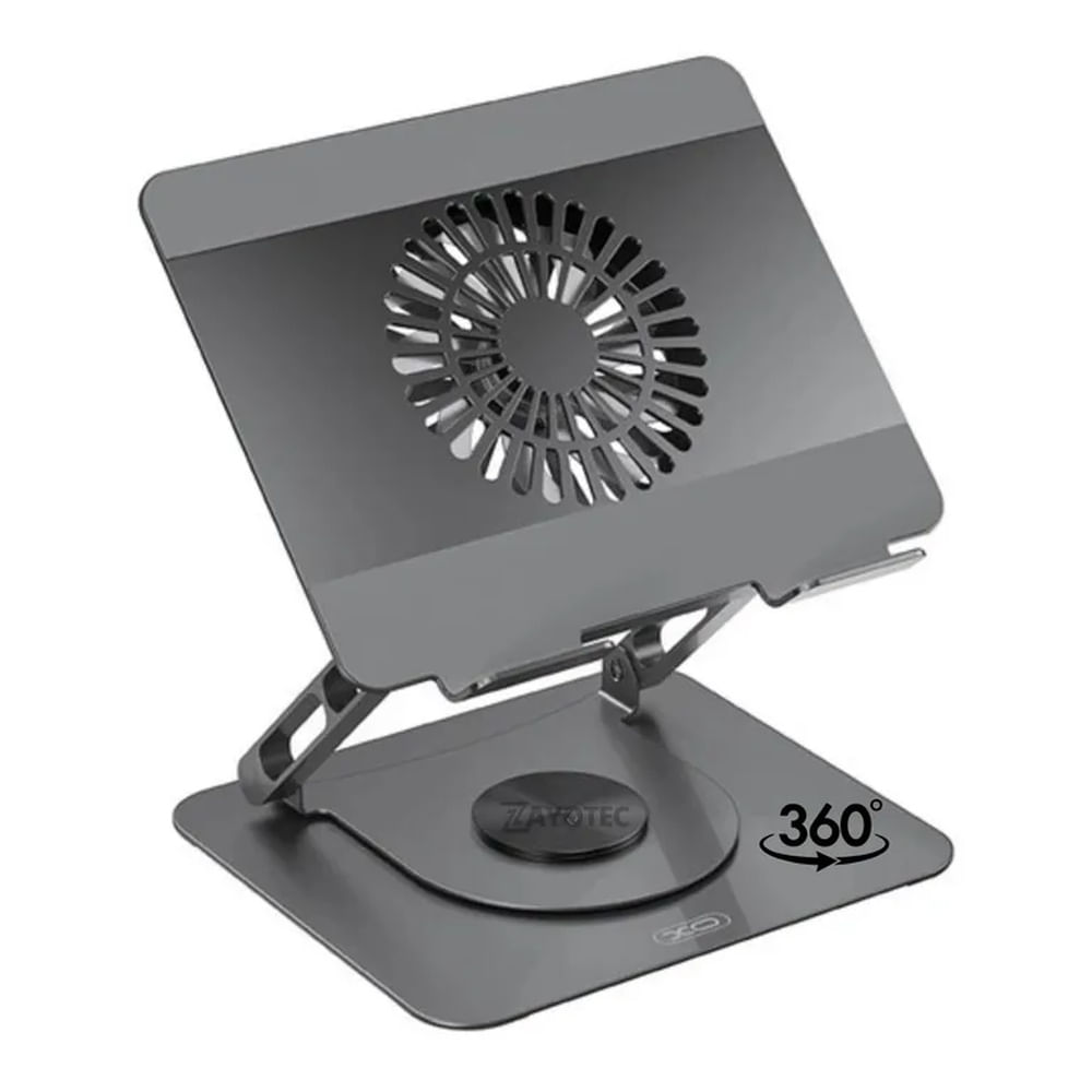 Soporte Plegable para Laptop XO Gris con Ventilador Enfriamiento Rotación 360° hasta 17.3 Pulgadas Gris