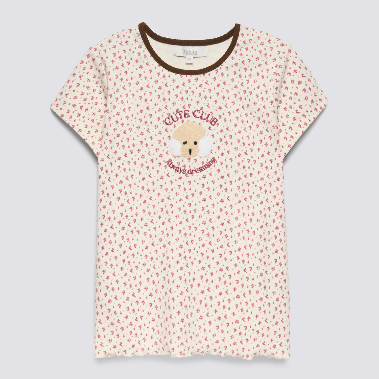 Polo Manga Corta Teen Niña Cute Rib Aplicación Zubito Ecru Talla 16