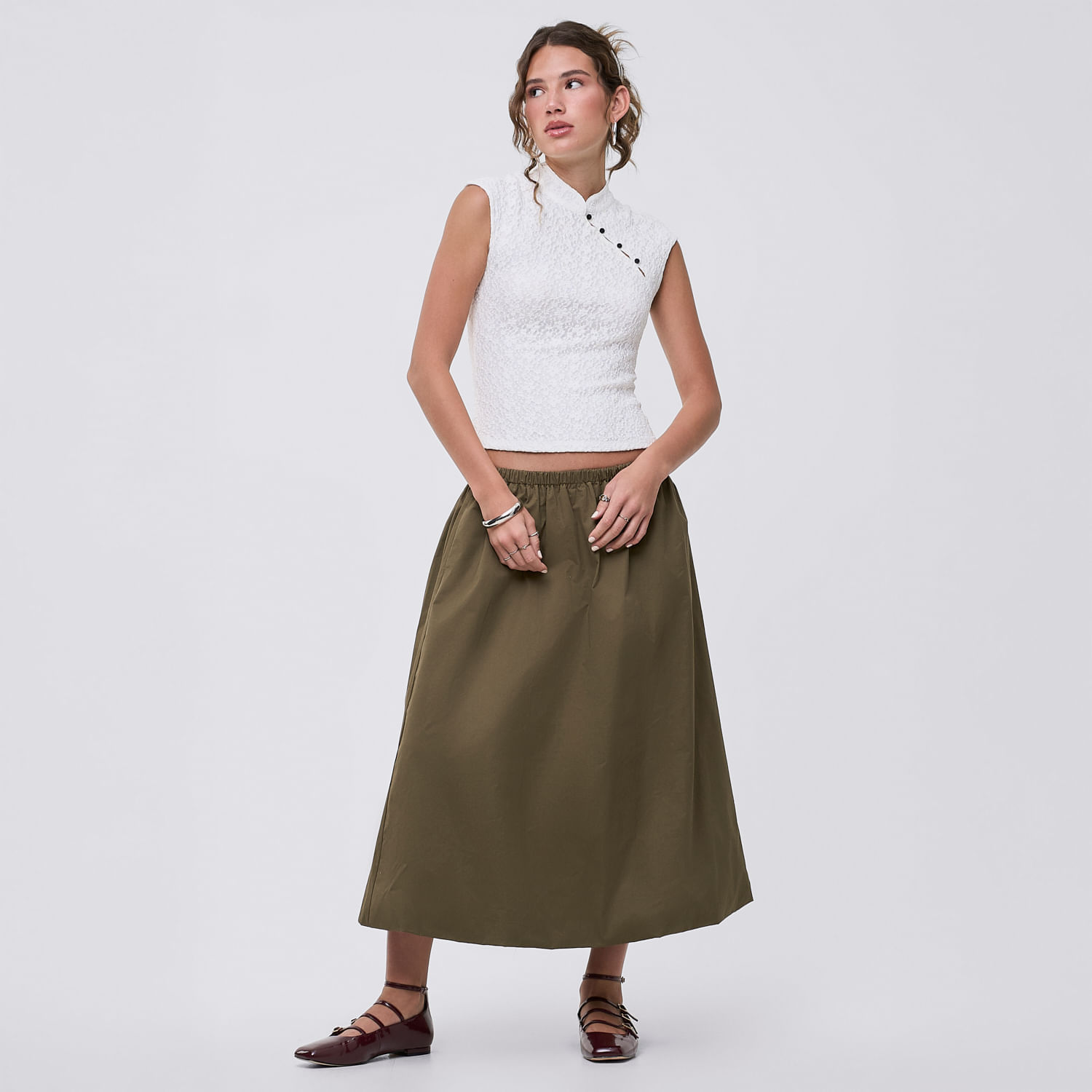Falda Midi Mujer Tokio Hypnotic Verde Militar L