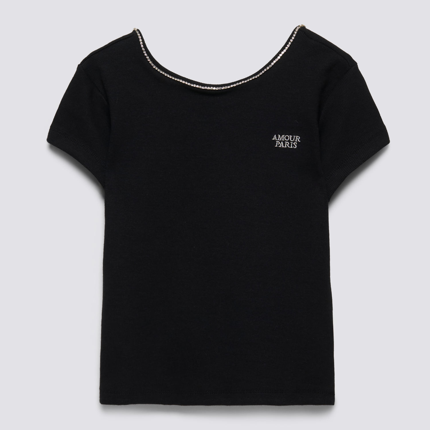 Polo Manga Corta Teen Niña Cute Neck Brillos Zubito Negro Talla 16X