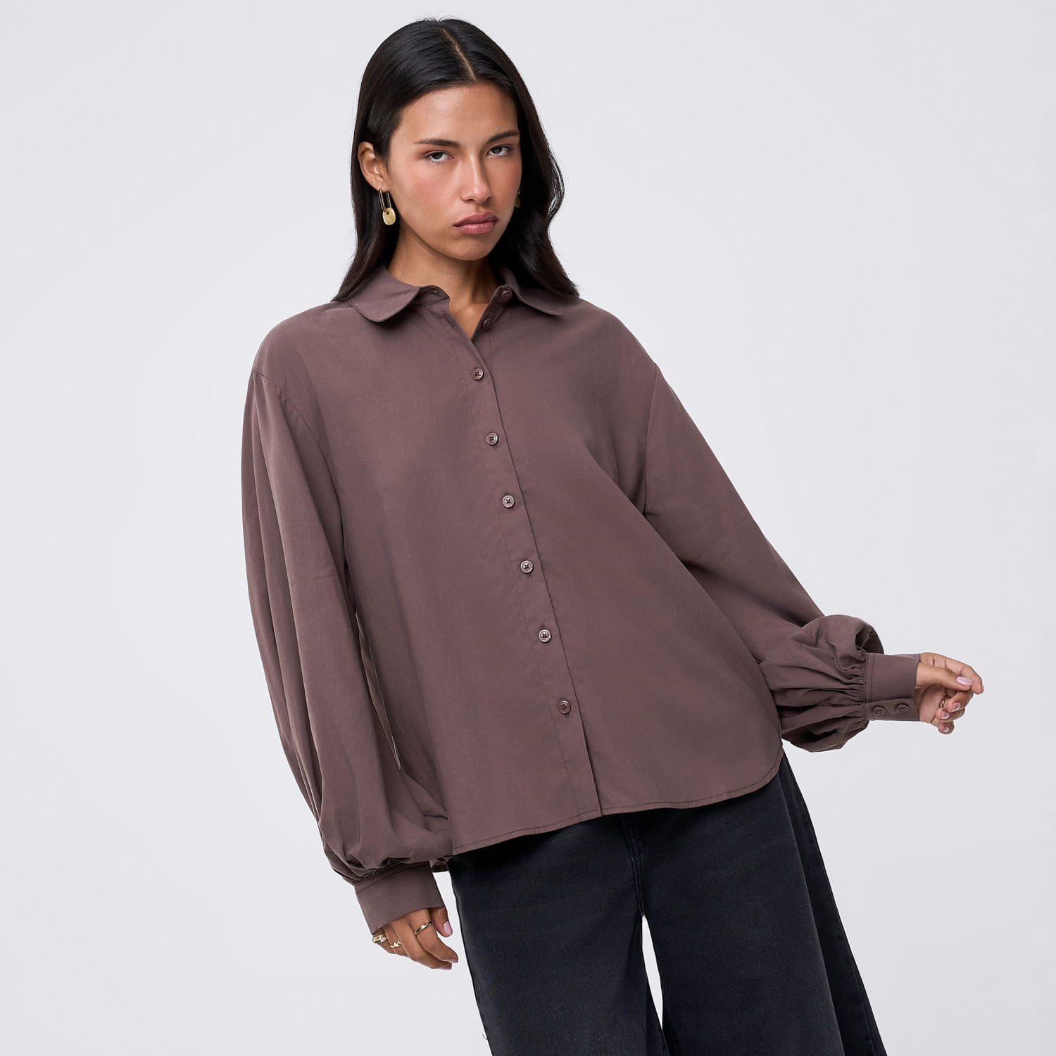 Blusa Mujer Tencel Malabar Manga Larga Marrón Xs