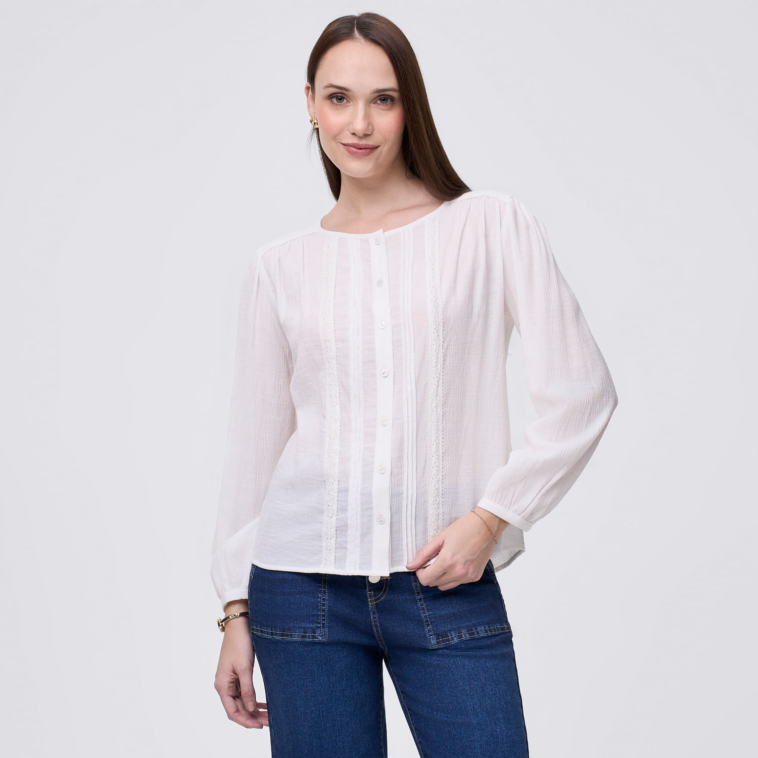 Blusa Mujer Lace Madison Manga Larga Blanco Xl