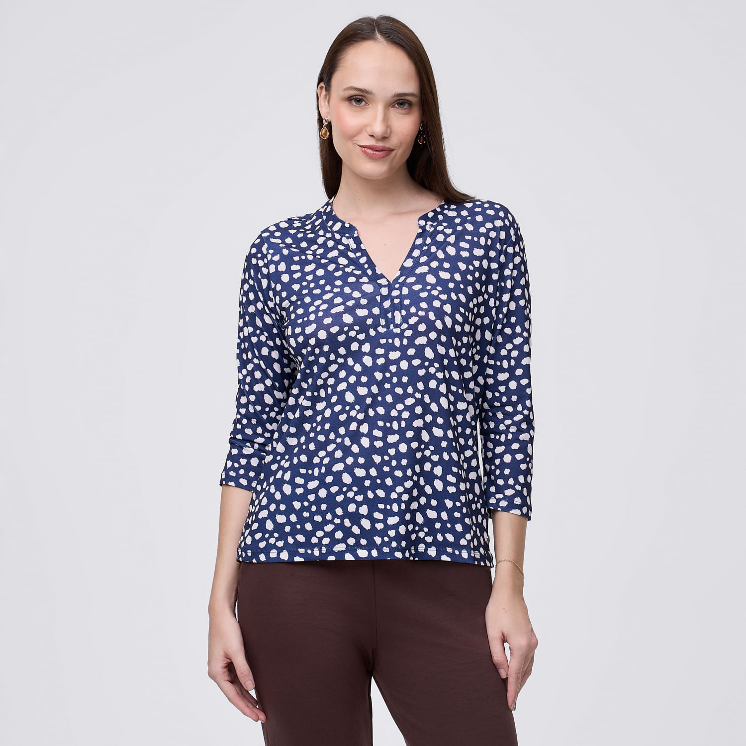 Polo Mujer Crepe Madison Manga 3/4 Azul Marino Xl
