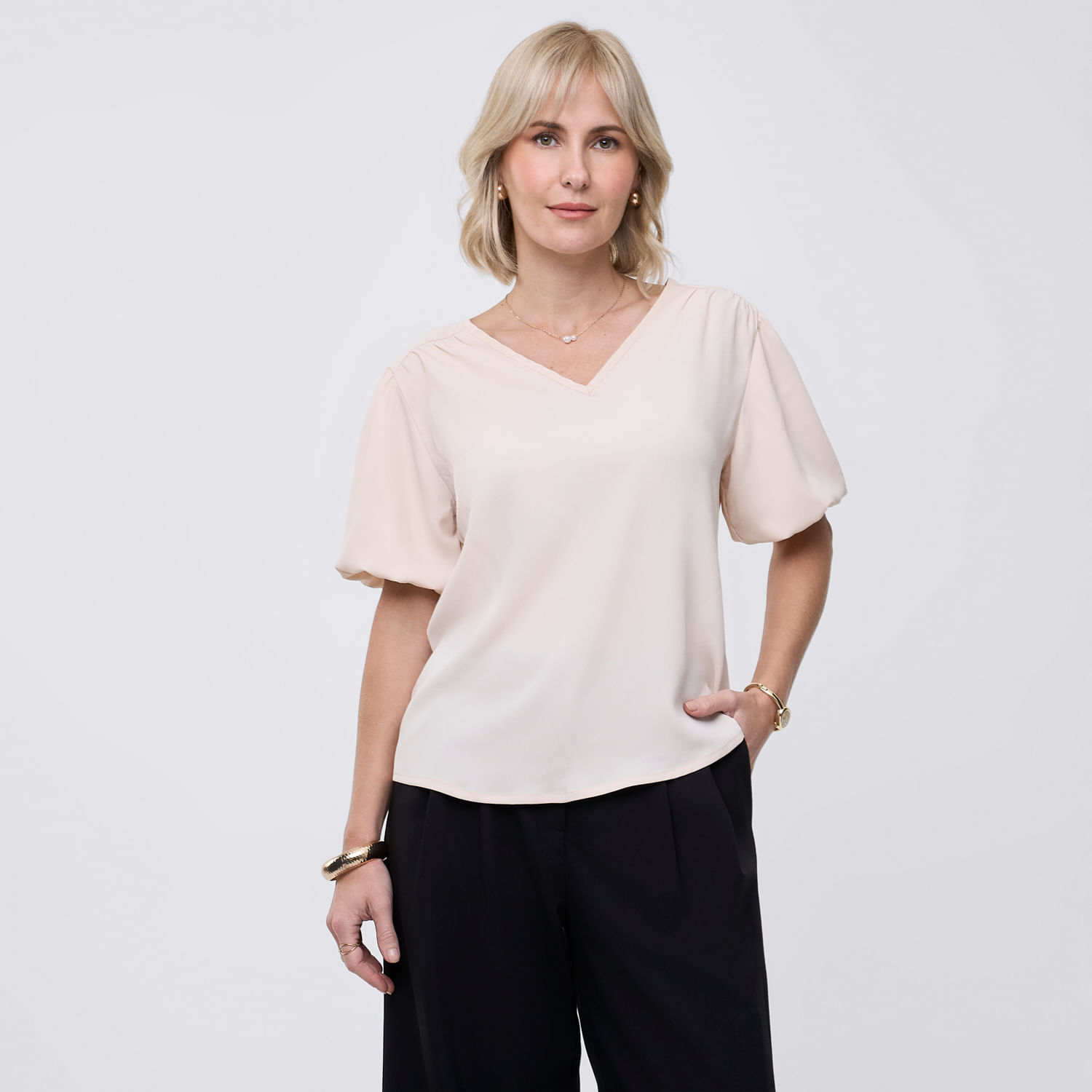 Blusa Mujer Bubble Zafin Manga Corta Crema S