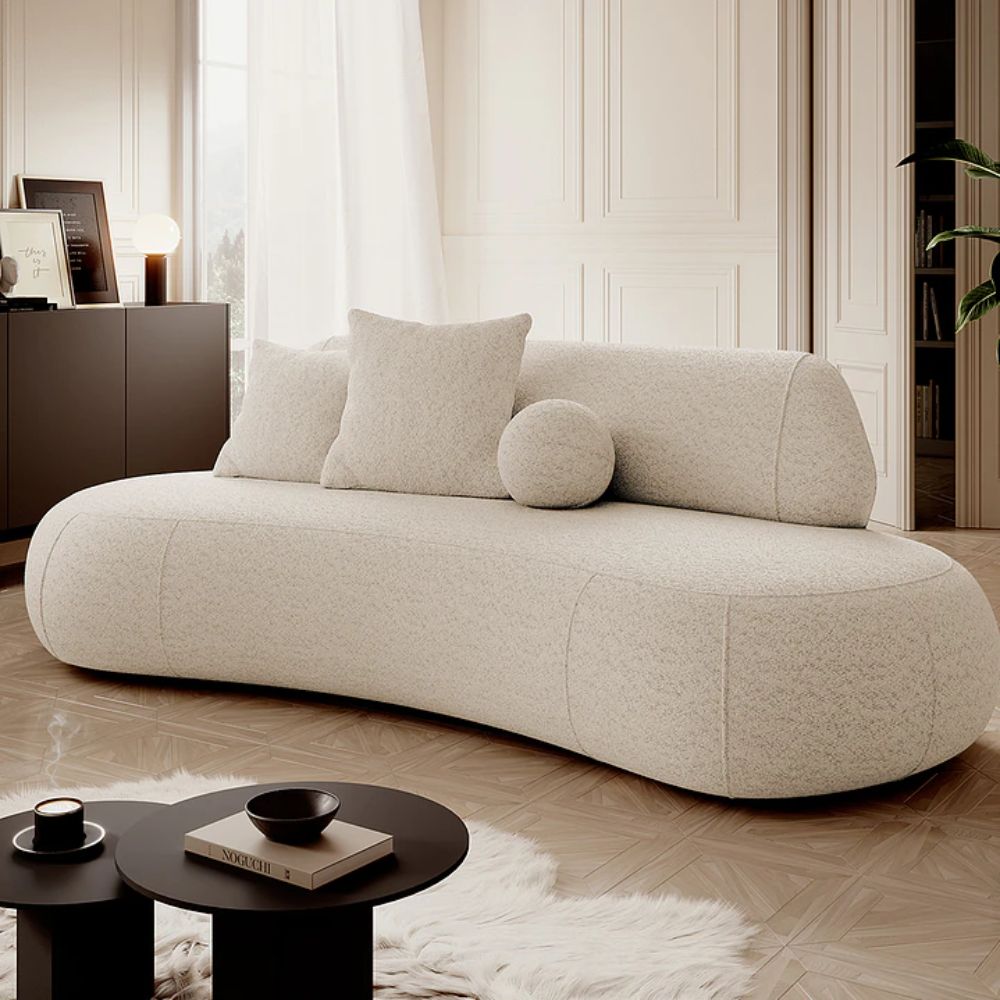 Sofá Curvo 3 Cuerpos Alsha Formas Home Tela Bouclé Beige