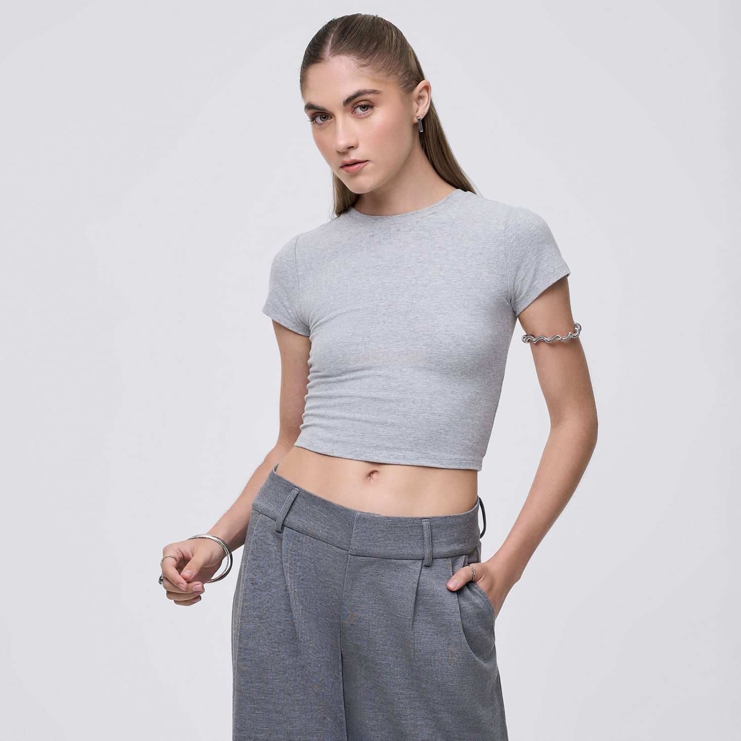Polo Mujer Shell Hypnotic Manga Corta de Algodón Gris Melange Claro S