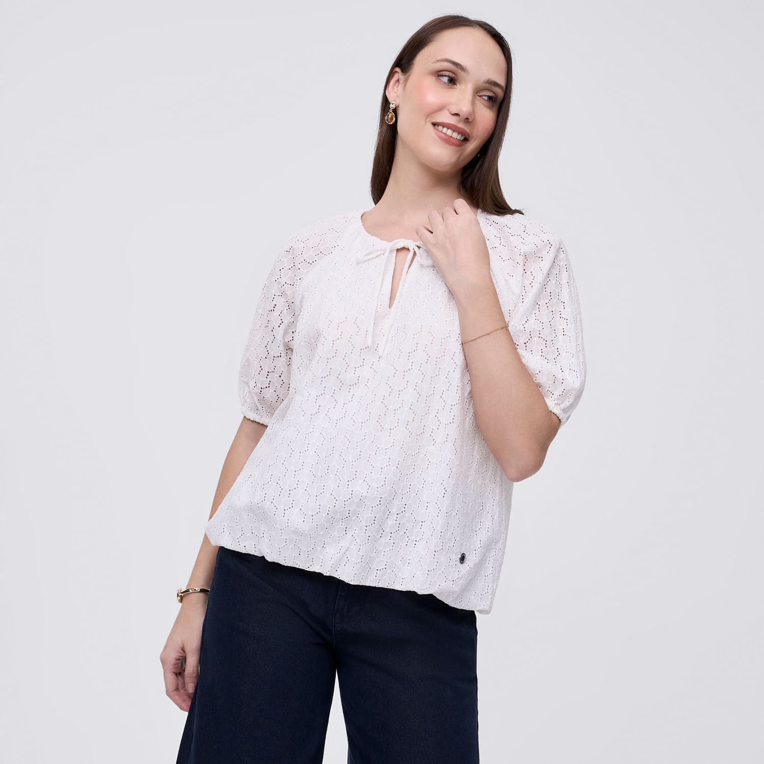 Blusa Mujer Lazo Madison Manga Corta Blanco Xs