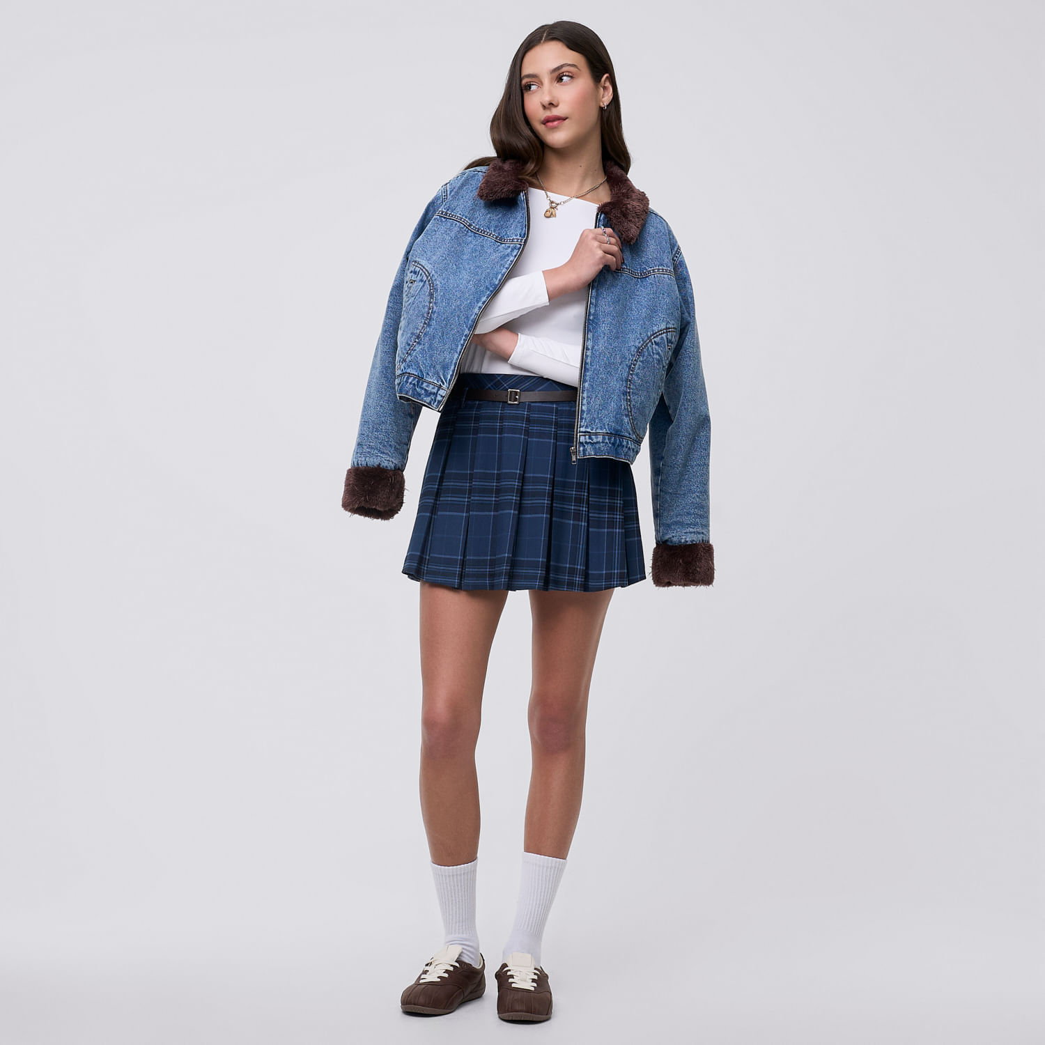 Falda Corta Mujer Tablero Amc Cobalto Oscuro M