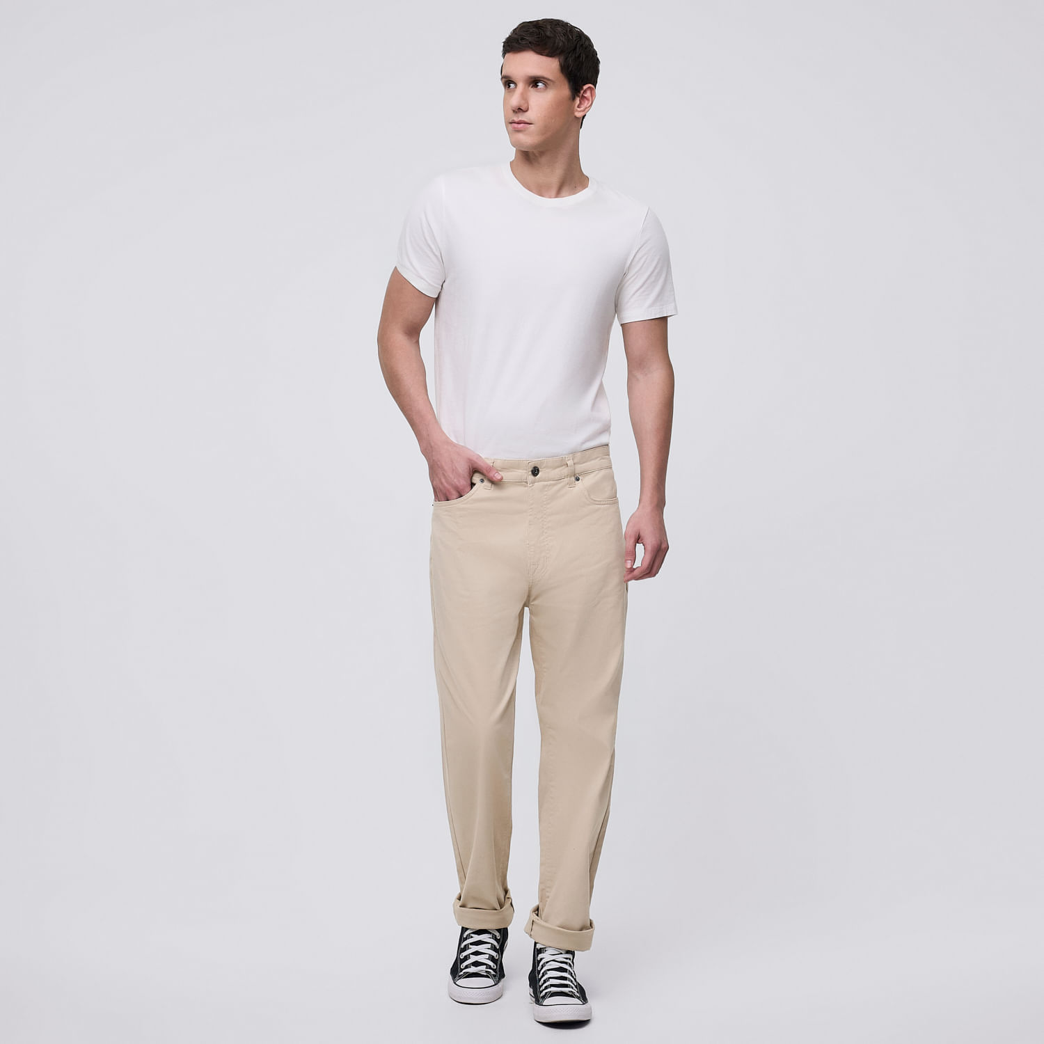 Pantalón Hombre 5 Bolsillos Amc Ecru Talla 32