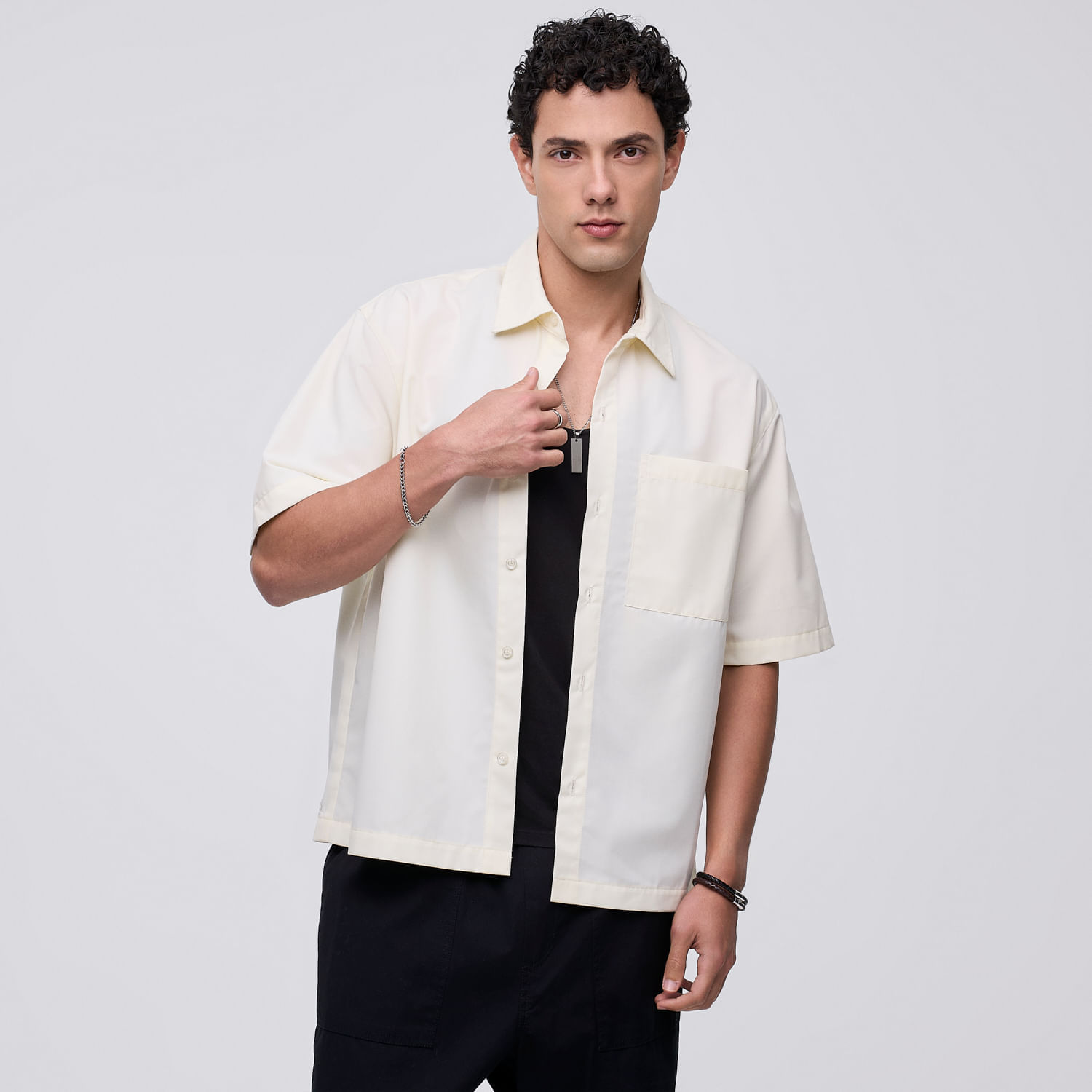 Camisa Manga Corta Hombre Solid Soft Hypnotic Ecru Talla L