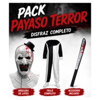 Disfraz Completo de Payaso Terror con Máscara de Látex y Accesorio Halloween Fiesta Talla S