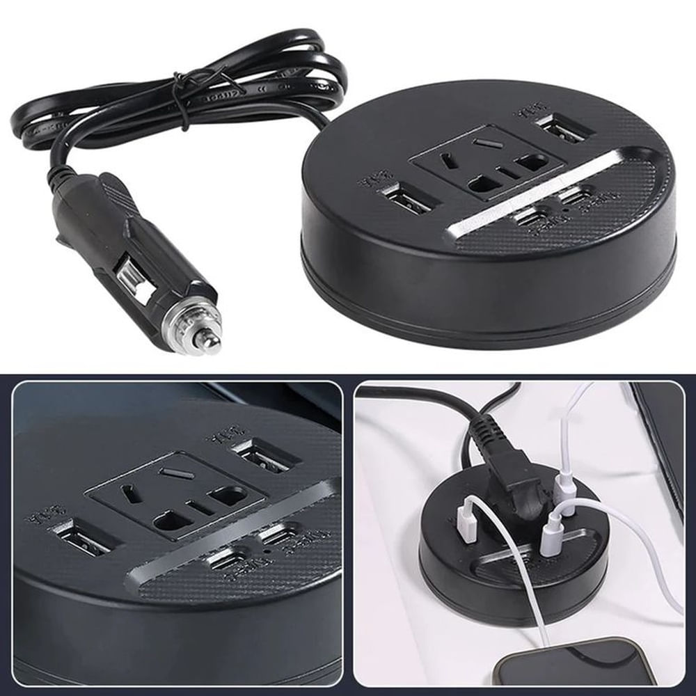 Adaptador Multitoma para Auto 150W Inversor 220V Universal 12V24V Multicolor