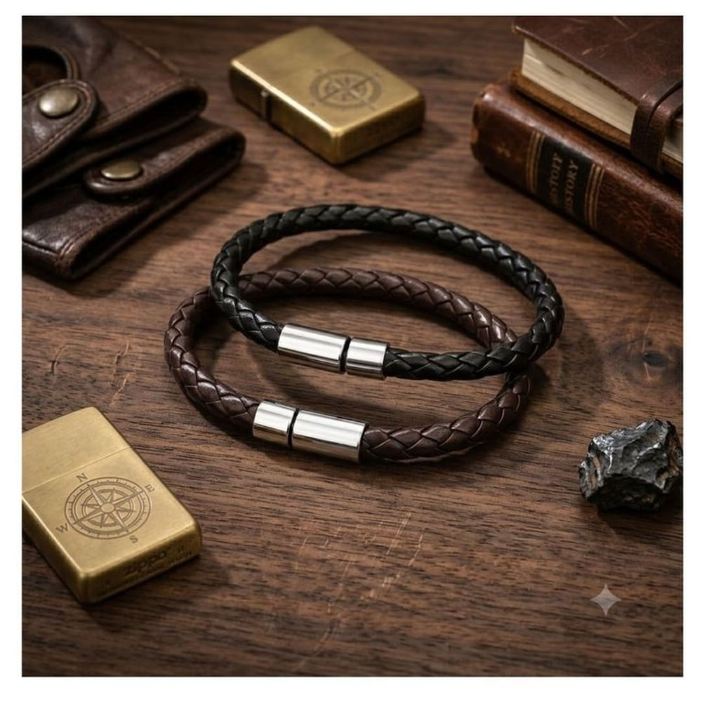 2 Piezas de Pulseras Trenzadas a Mano Negro Talla única