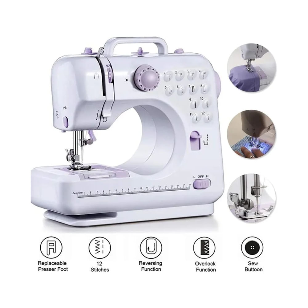 Máquina de Coser Portátil Reforzada - 12 Puntadas Integradas y Brazo Libre Multicolor