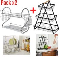 Frutero de 3 Pisos Metálico y Rack Escurridor de Platos Combo