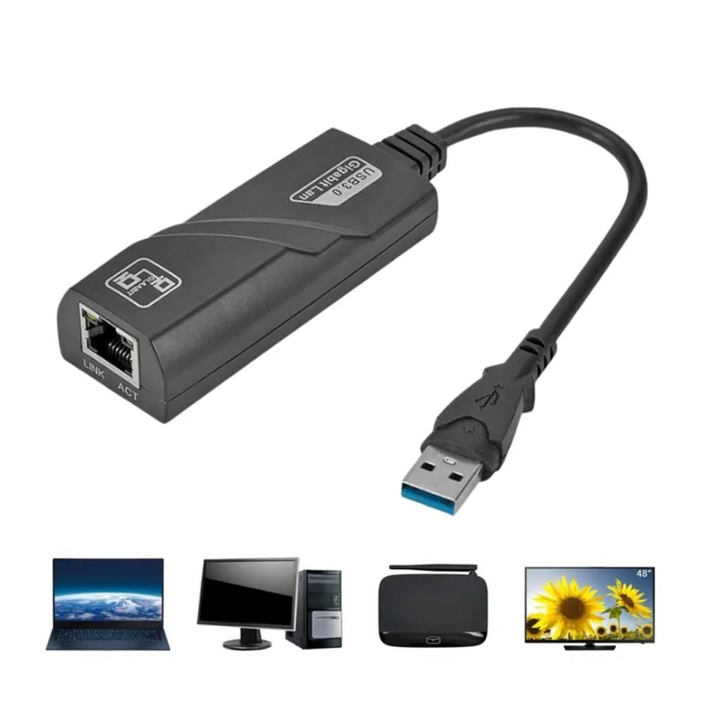 Adaptador de Red Ethernet RJ45 con Cable USB 3,0 a Gigabit LAN para PC Negro