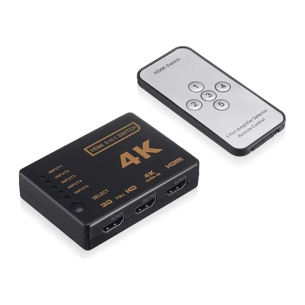 HDMI Switch 5x1 Ultra HD 4K con Mando a Distancia Incluido Multicolor