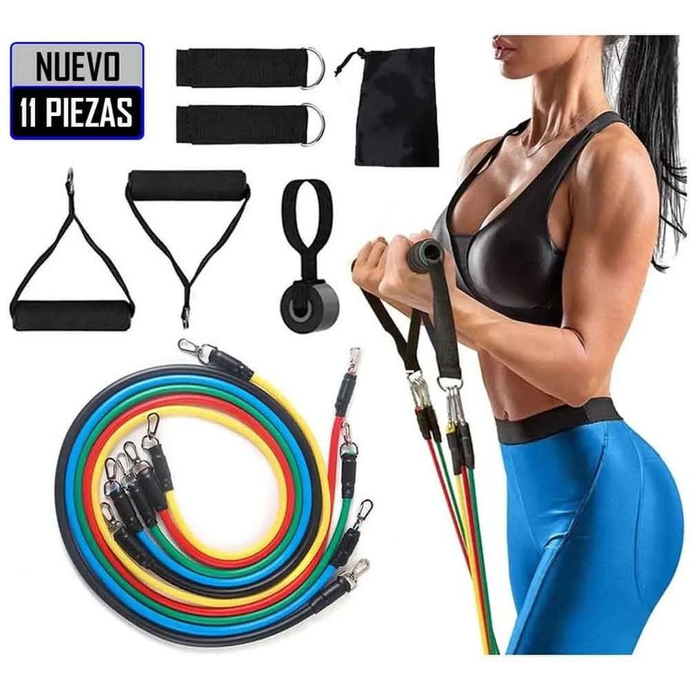 Bandas de Resistencia de Látex 11 Piezas con Mangos y Tobilleras - Kit Fitness Pro Multicolor