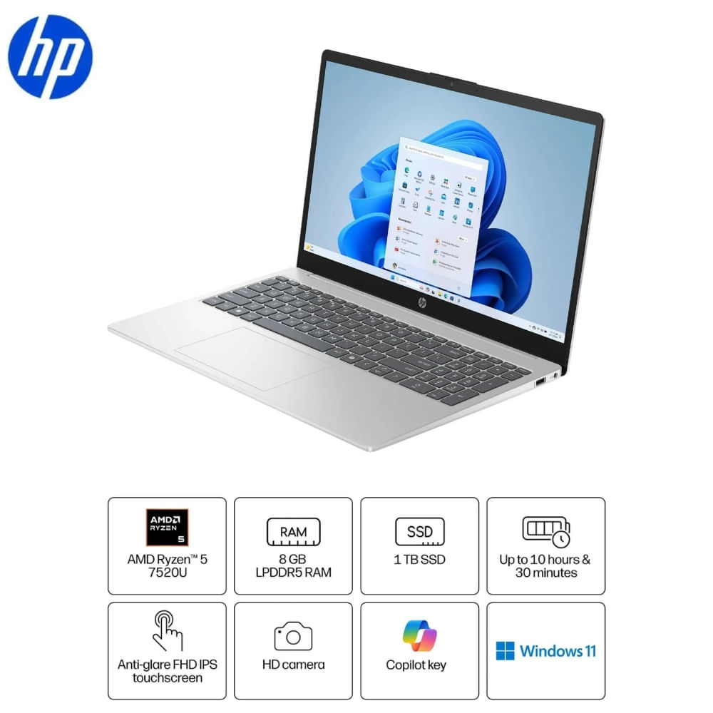 Laptop HP 15 FC0025WM AMD Ryzen 5 7520U 8Gb 1Tb SSD 15.6 Pulgadas Plata