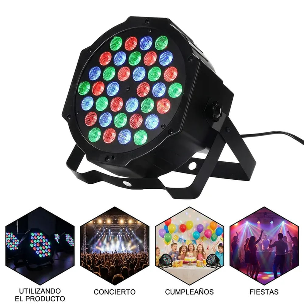 Tacho Par LED 36x3W RGB Alta Potencia - Luz Rítmica DMX para Discoteca y Bar Multicolor