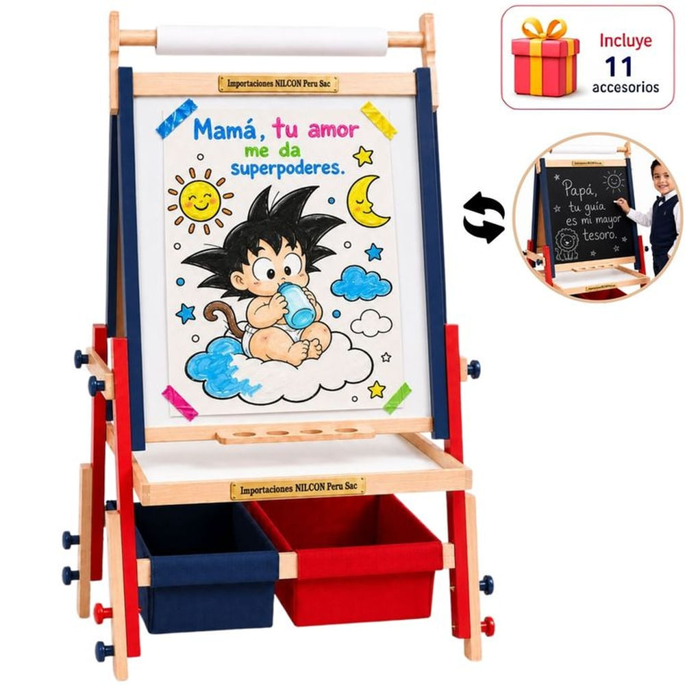Caballete de Madera 4en1 Plegable Doble Cara Magnética Tiza Acrílica Pintores Kit Arte Kinder Regalo