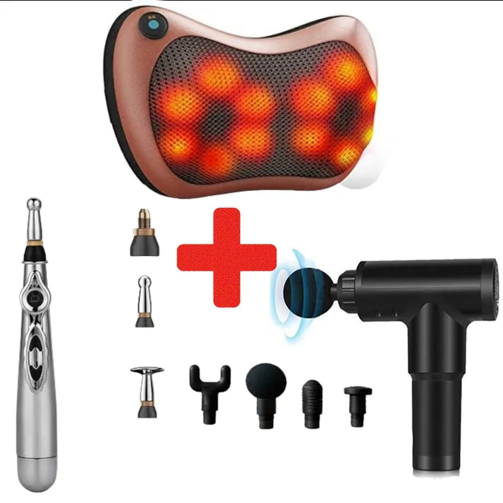 Pack Masajeador Cojin Lápiz de Acupuntura Pistola Masajeador Multicolor