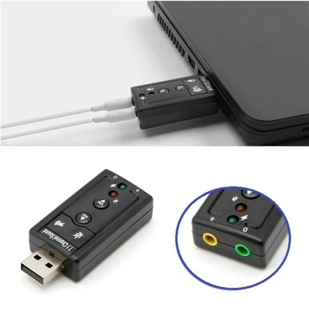Tarjeta De Sonido 7.1 USB Audio 3D Externo Adaptador 3.5 Jack Negro