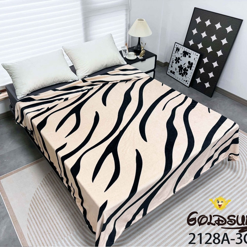 Manta Piel de Durazno Estampada 800gr de 2 Plazas Beige