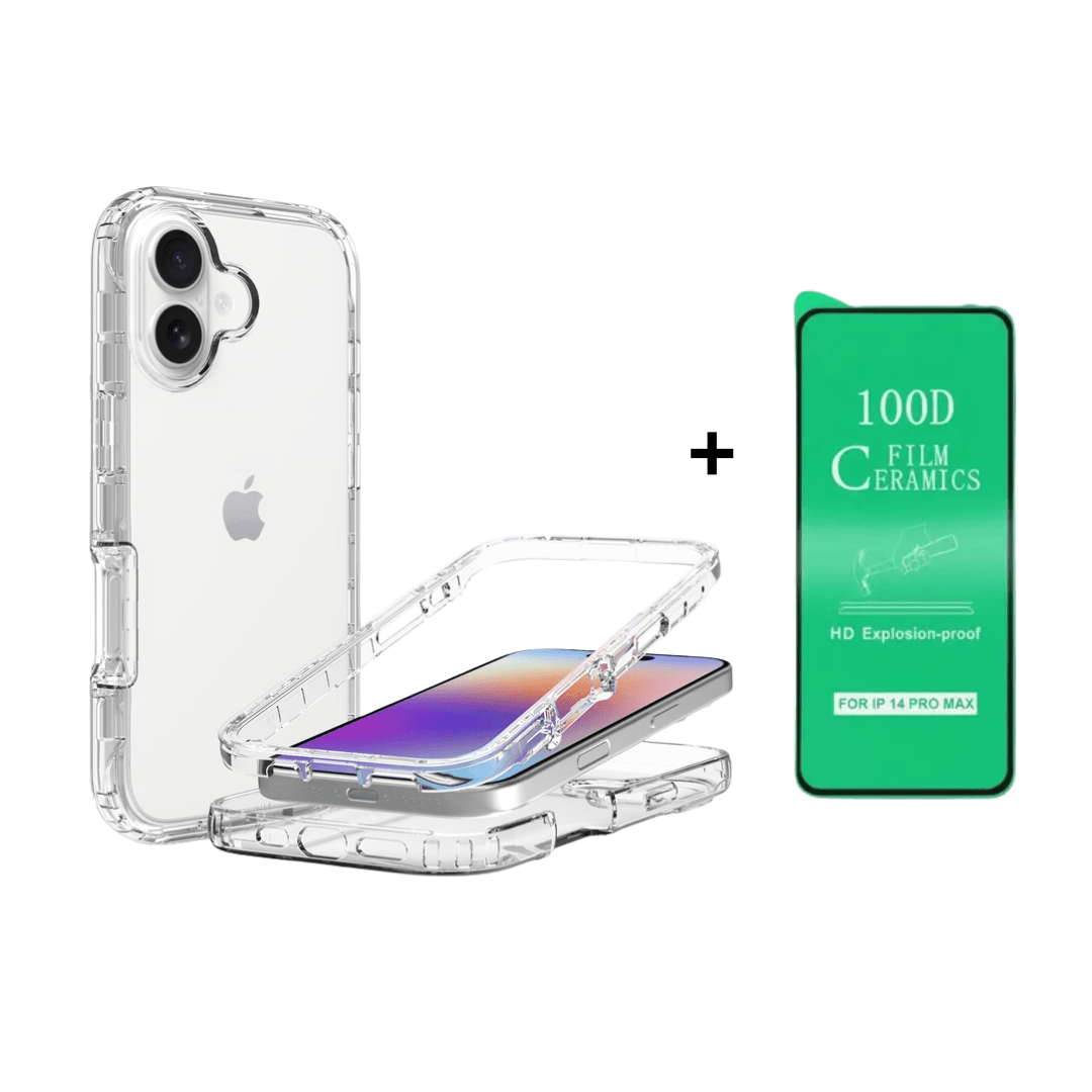 FUNDA CASE 3EN1 TRANSPARENTE PARA IPHONE 16 MAS PROTECTOR DE PANTALLA