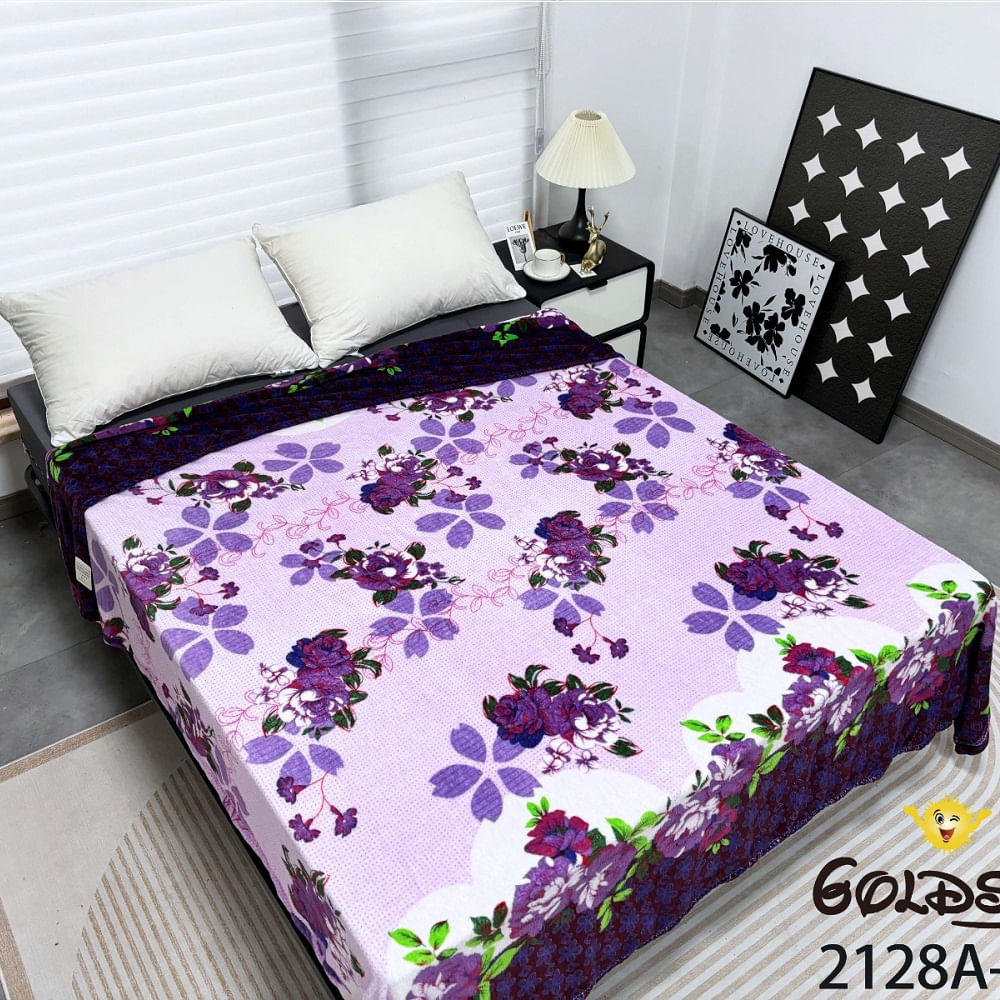 Manta Piel de Durazno Estampada 800gr de 2 Plazas Morado