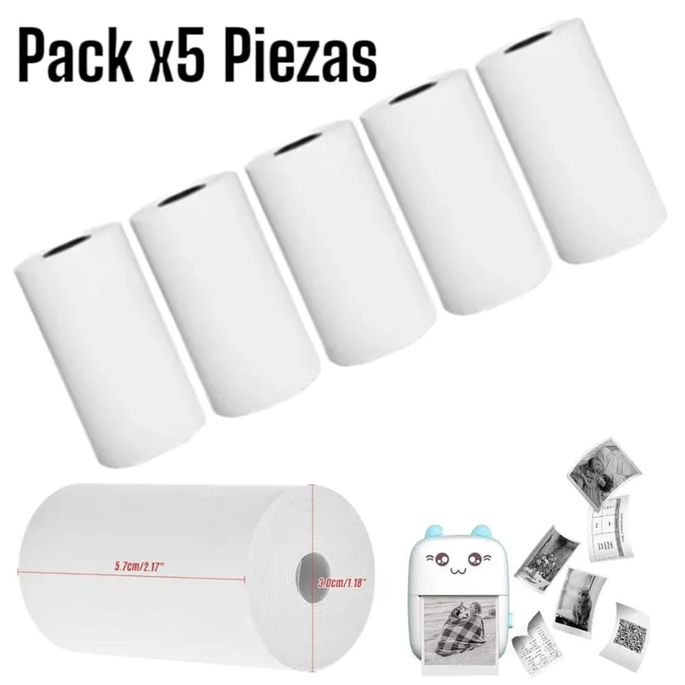 Pack 5 Rollos Papel Térmico 5.7cm x 12.5m Alta Calidad para TPV Negro