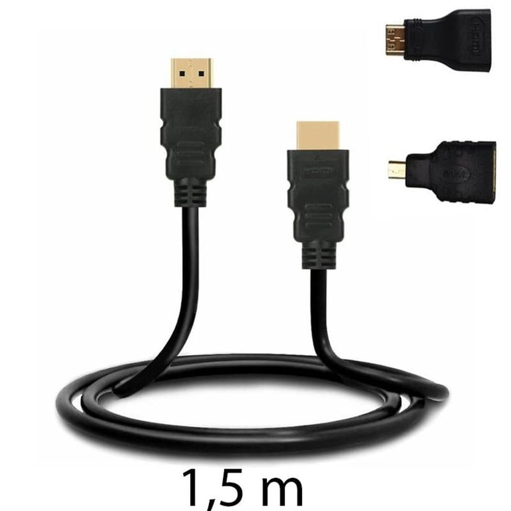 Cable HDMI 3 en 1 para HDTV y Mini HDMI y Micro HDMI 150cm Negro