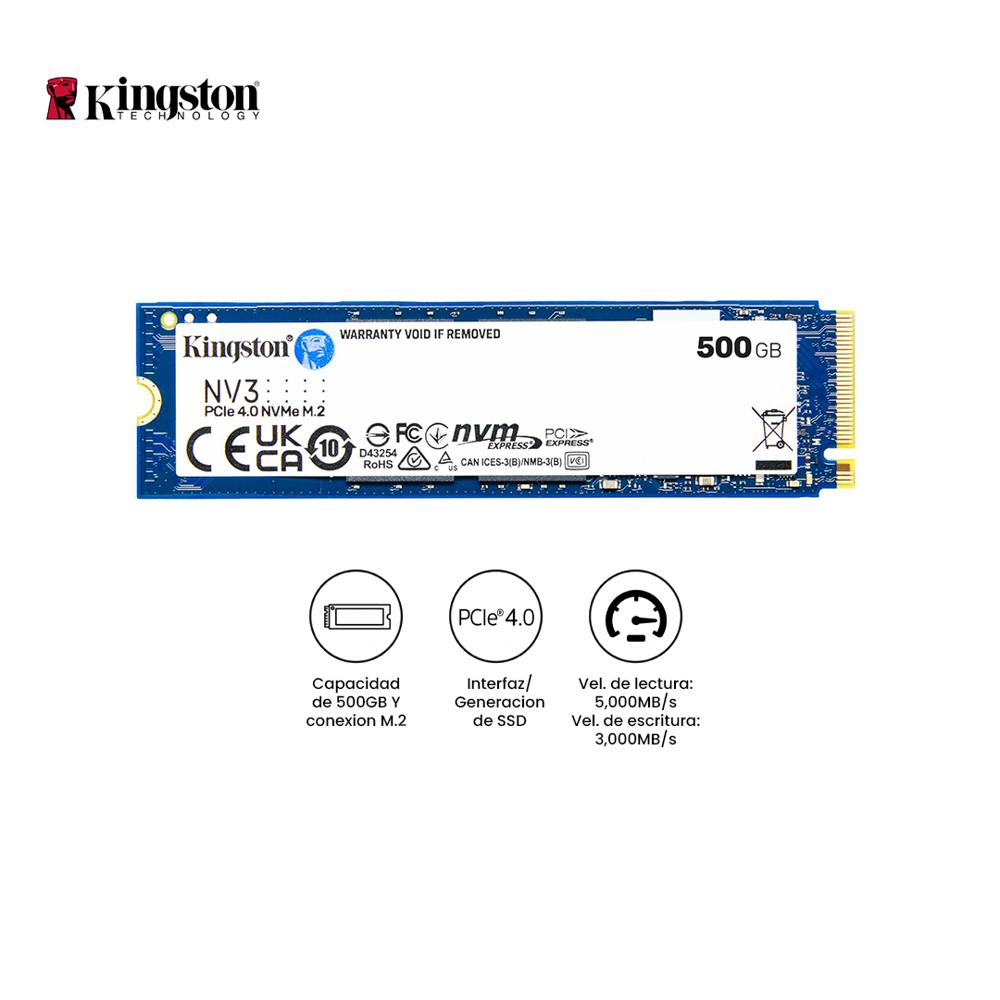 Disco Duro Sólido SSD Kingston NV3 500GB M.2 NVMe PCIe 4.0 Hasta 5000MB/s SNV3S/500G