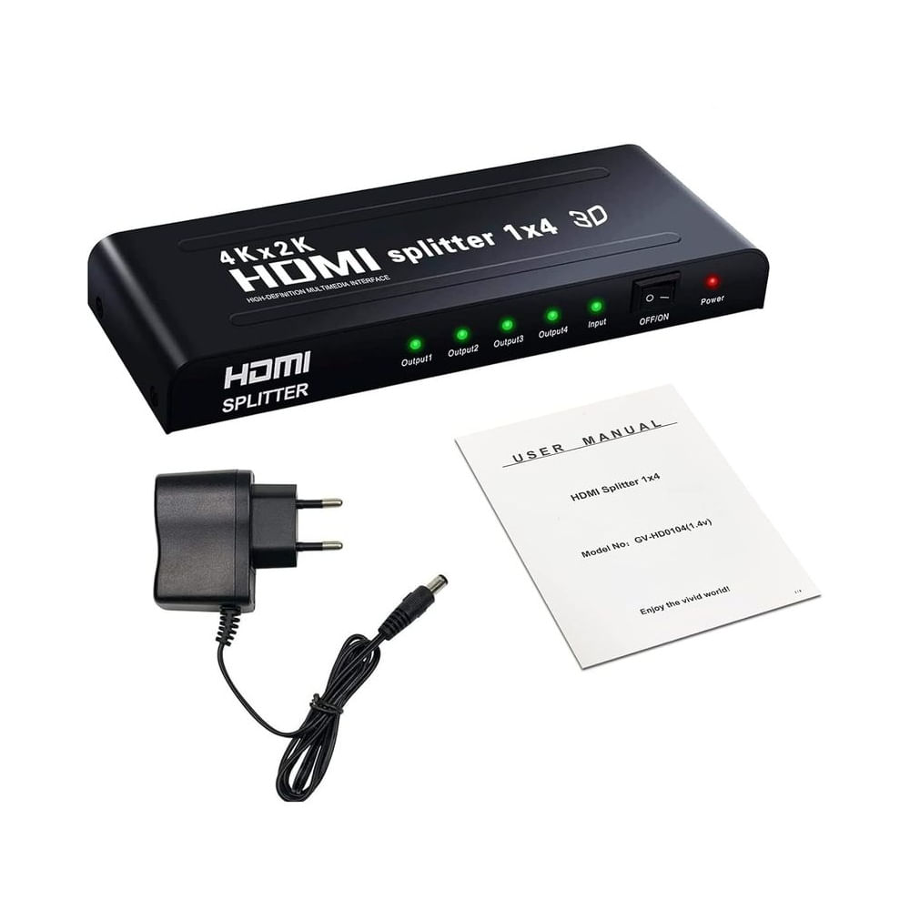 Splitter HDMI 1x4 Distribuidor 1Entrada 4Salidas 4K 3D 1080P PS4 HDTV Multicolor