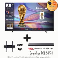 Televisor Hisense 55 Pulgadas QLED Antirreflejo Google TV  55QD68SG Promoción Soundbar TCL Rack