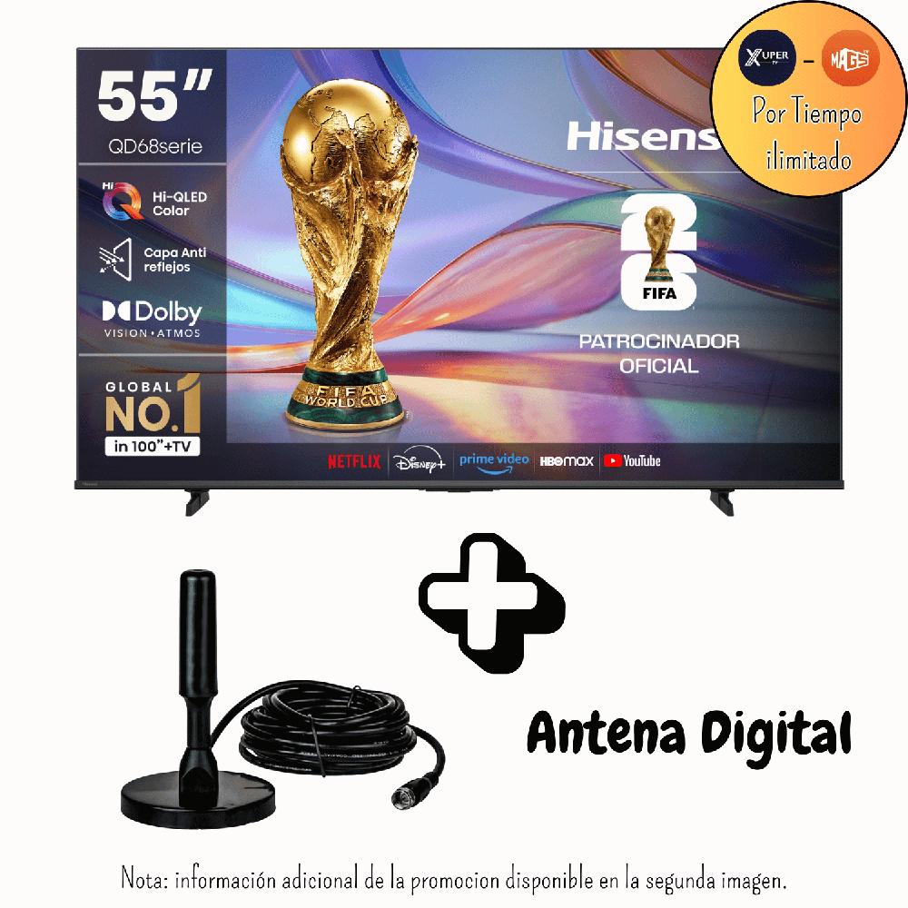 Televisor Hisense 55 Pulgadas QLED Premium Antirreflejo Google TV 55QD68SG Promoción Antena