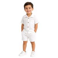 CONJUNTO INFANTIL POLO Y SHORT BLANCO TELA WAFFLE