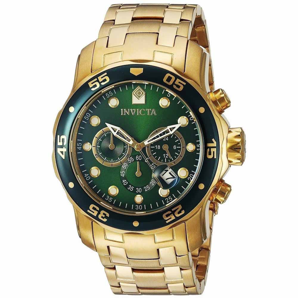Reloj Invicta Pro Diver 0075 Fecha Cronómetro Acero Inoxidable Dorado Dial Verde