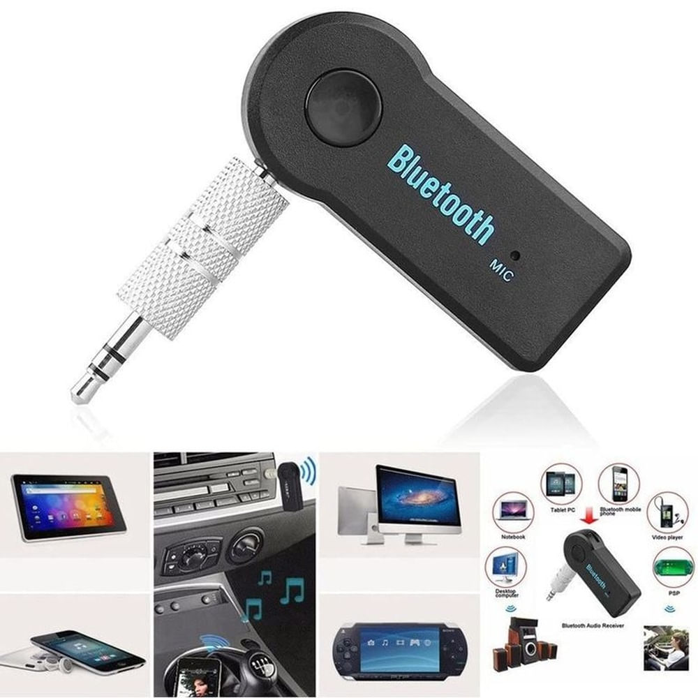 Adaptador Car Bluetooth 3.0 Auxiliar Receptor de Sonido Audio 3.5 Mic Negro