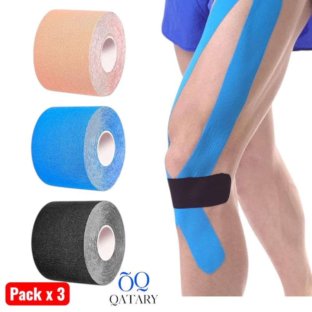 Pack x3 Cinta Kinesiologica Elastica Adhesiva 5cmx5m FisioTerapia y Deportes Multicolor