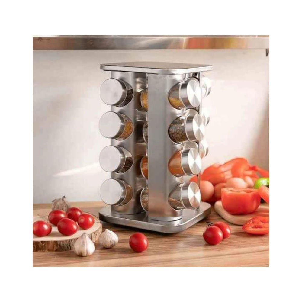 Especiero 16 Condimentos Giratorio Acero Inoxidable Cocina Multicolor