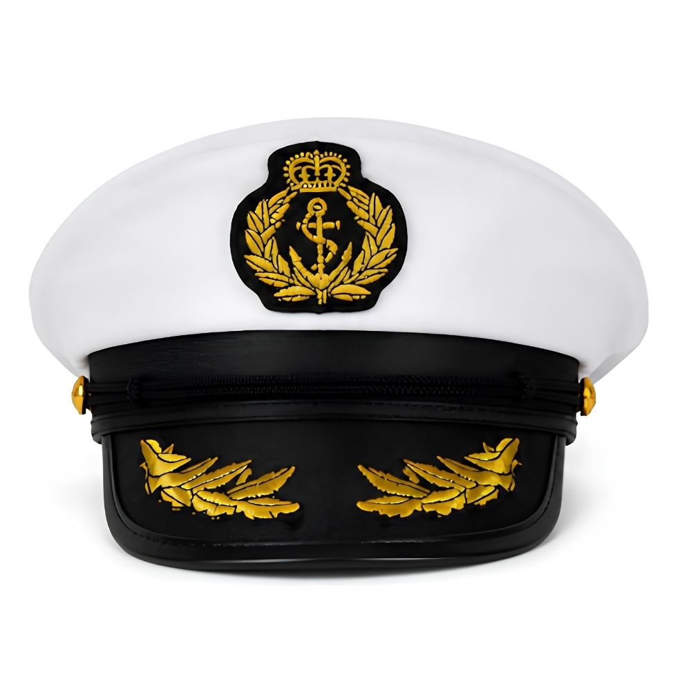 Gorra de Capitán Náutica Blanca y Negra con Bordado Dorado Disfraz Halloween Fiesta