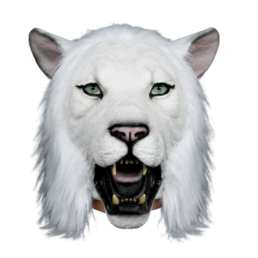 Máscara de Látex León Blanco Realista con Melena para Disfraz Cosplay Halloween