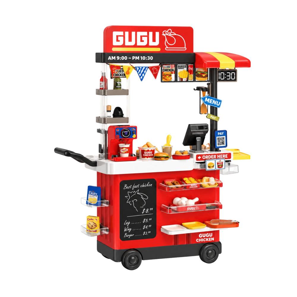 Puesto de Comida Rápida Infantil con Carrito y Accesorios