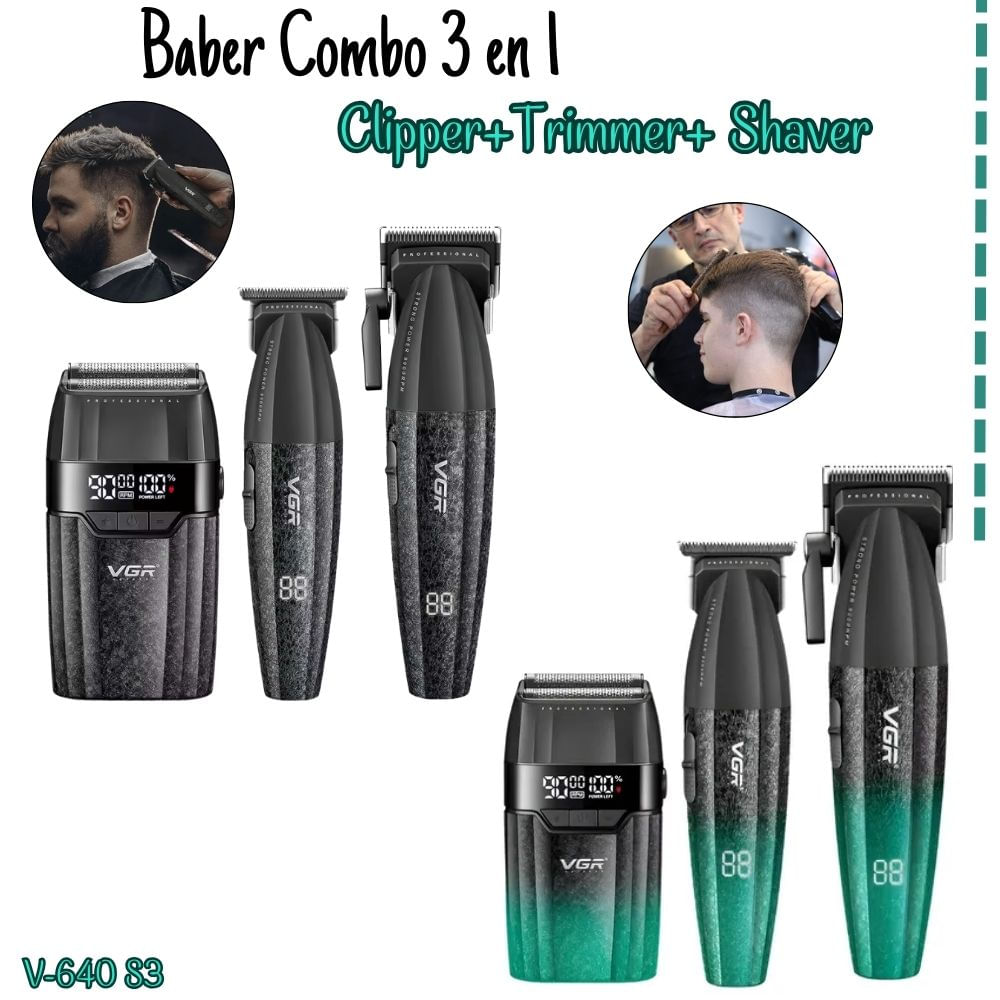 TRICOMBO BARBER VGR TRIMMER con CLIPPER y con SHAVER V-640 S3