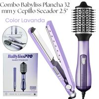 COMBO DE PLANCHA BABYLISS PRO IONICA  CON CEPILLO HOT AIR STYLING - LAVANDA