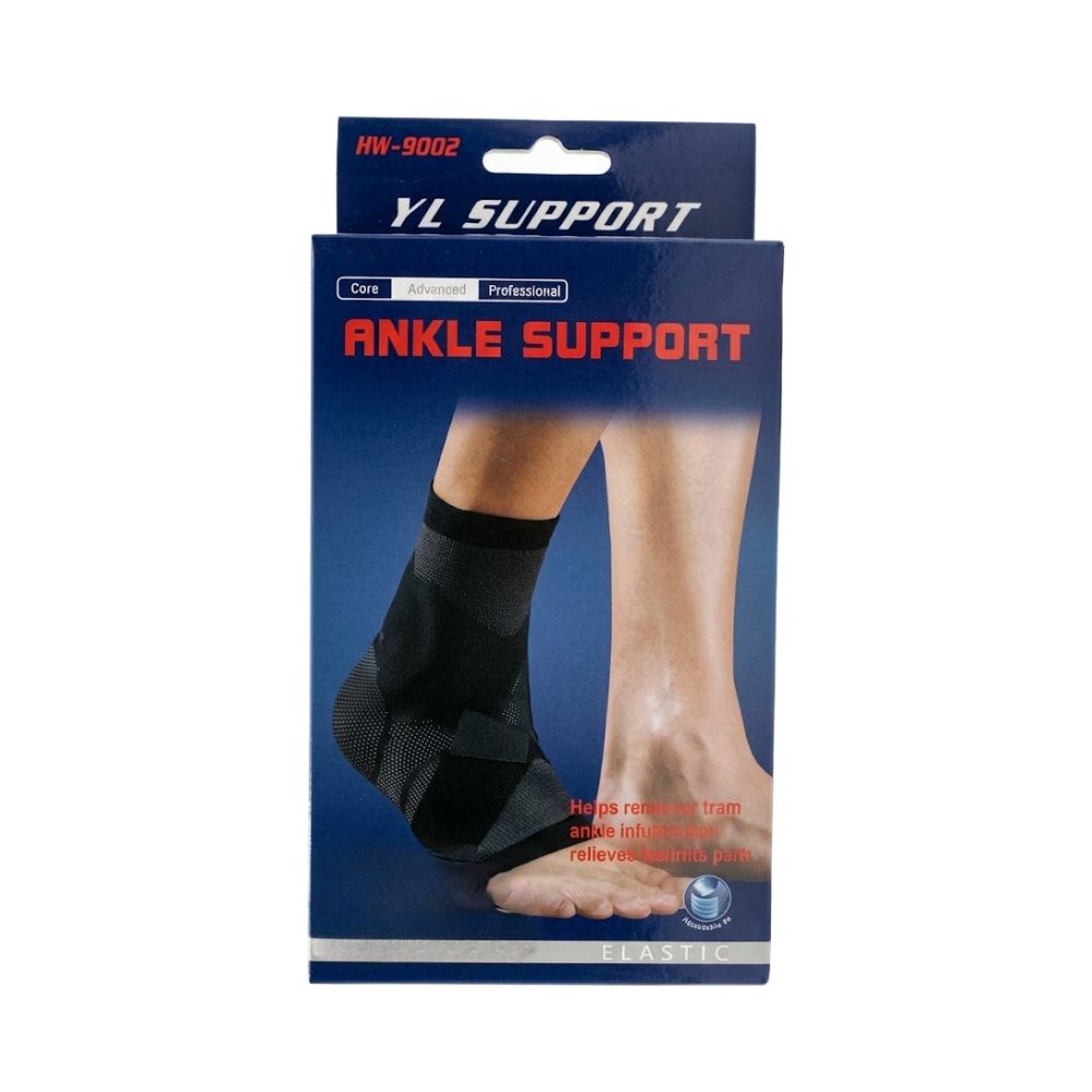 Tobillera de Compresion Con Bandas Elasticas Ajustables Negra Ankle Support Advanced HW-9002